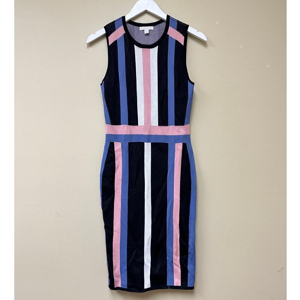 Workwear Petite Small Stripe Midi Sweater Sheath Dress Blue/Pink/Black - Picture 2 of 10